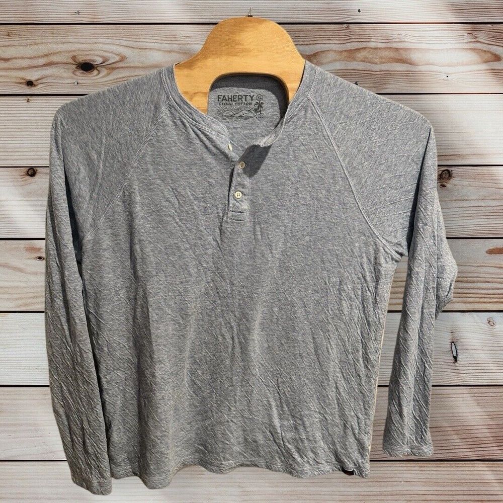 Faherty Shirt Men's XL Cloud Cotton Long Sleeve Henley Light‎ Blue Heather Pima